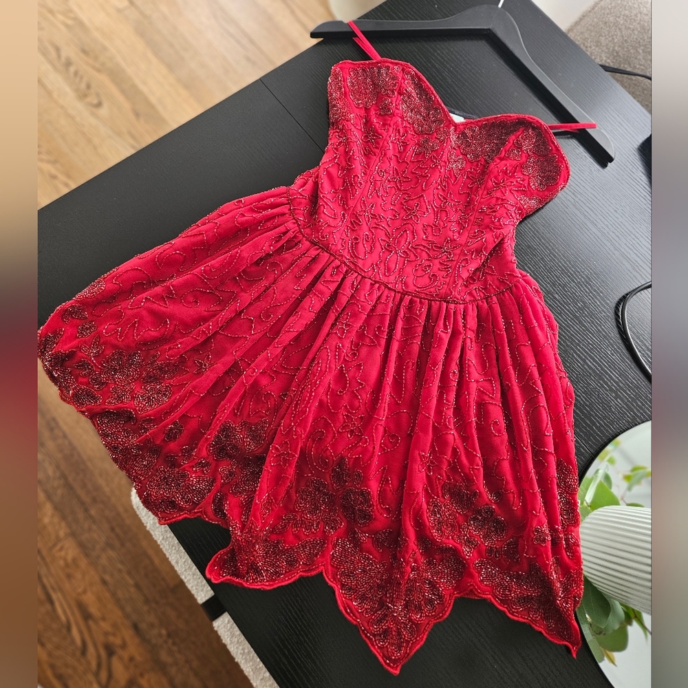 UO Kimchi Blue Heartbreaker Red Strapless Embellished Dress